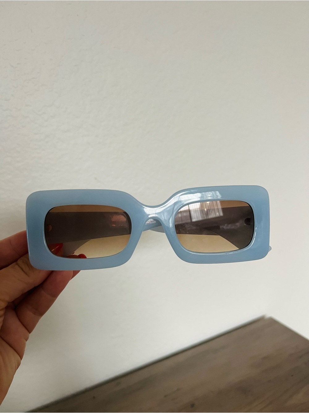 Chunky Rectangular Sky Blue Sunglasses - Picture 4 of 5